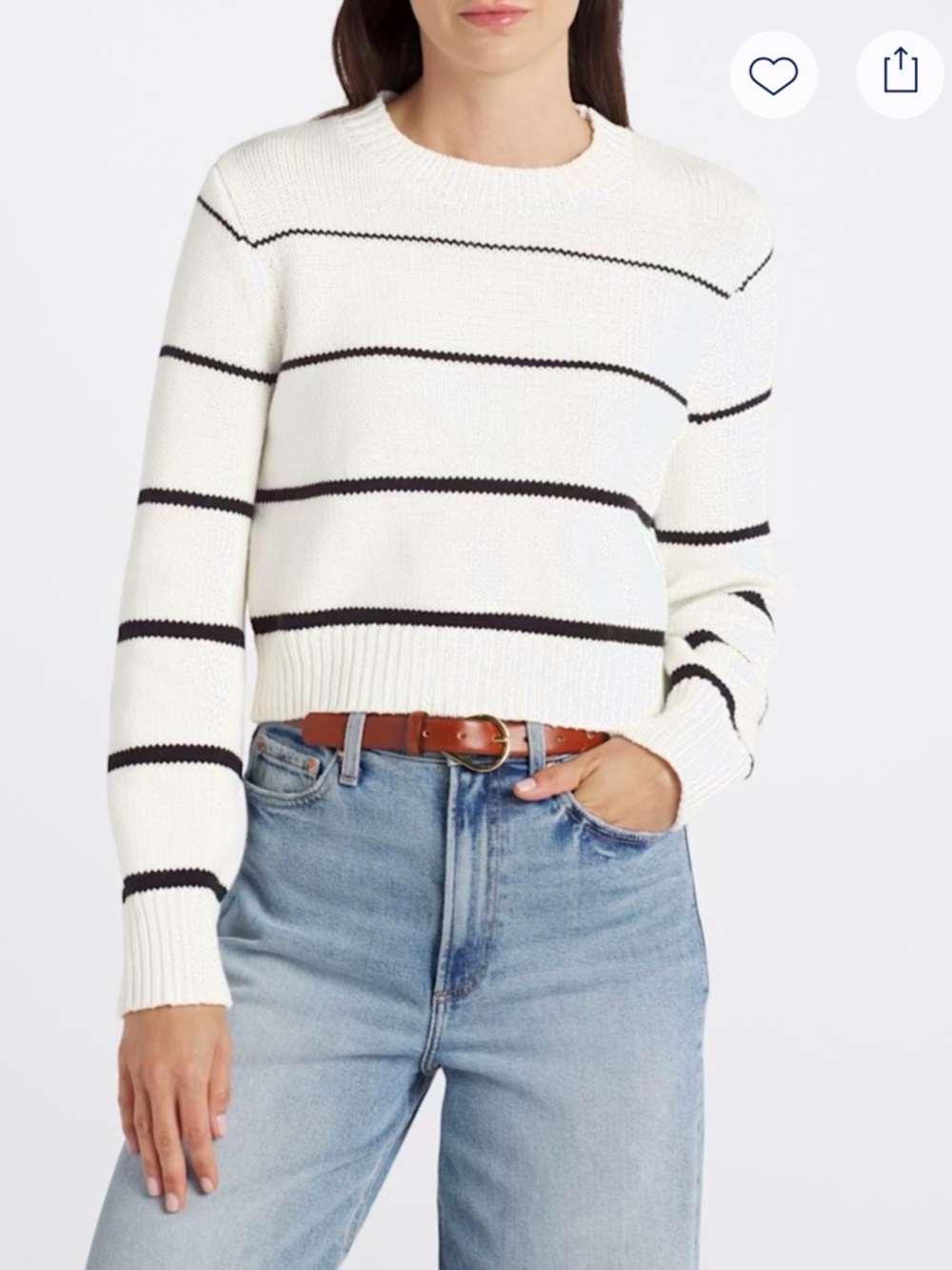 Z Supply White Crewneck Sweater with Black Stripes